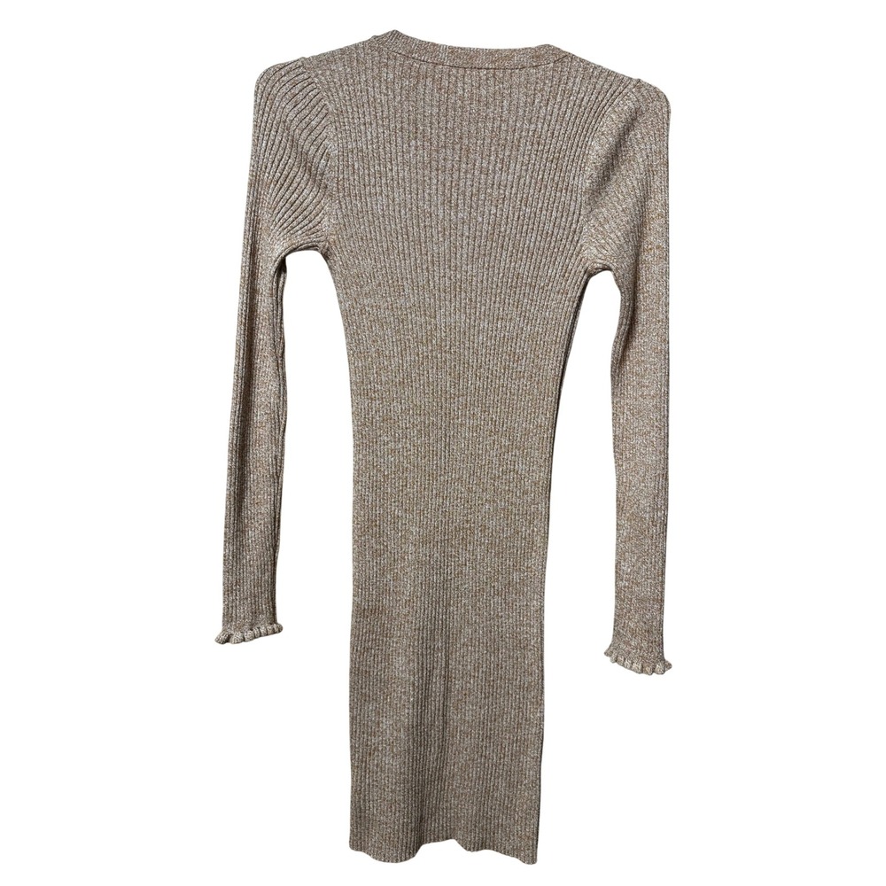American Eagle Ribbed Sweater Dress S Tall Beige Marl Long Sleeve Mini Bodycon - Picture 3 of 7